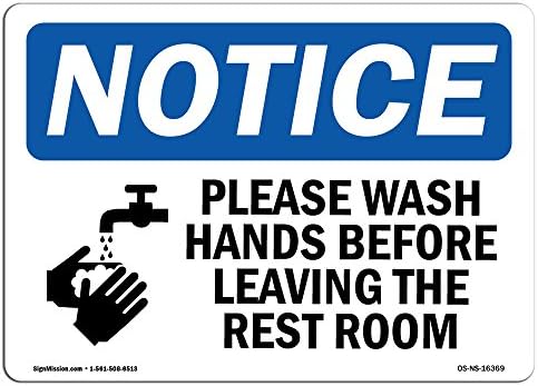 שלט הודעה על OSHA - הודעה אנא שוטף ידיים לפני שתעזוב את השירותים | שלט פלסטיק קשיח | הגן על העסק שלך,
